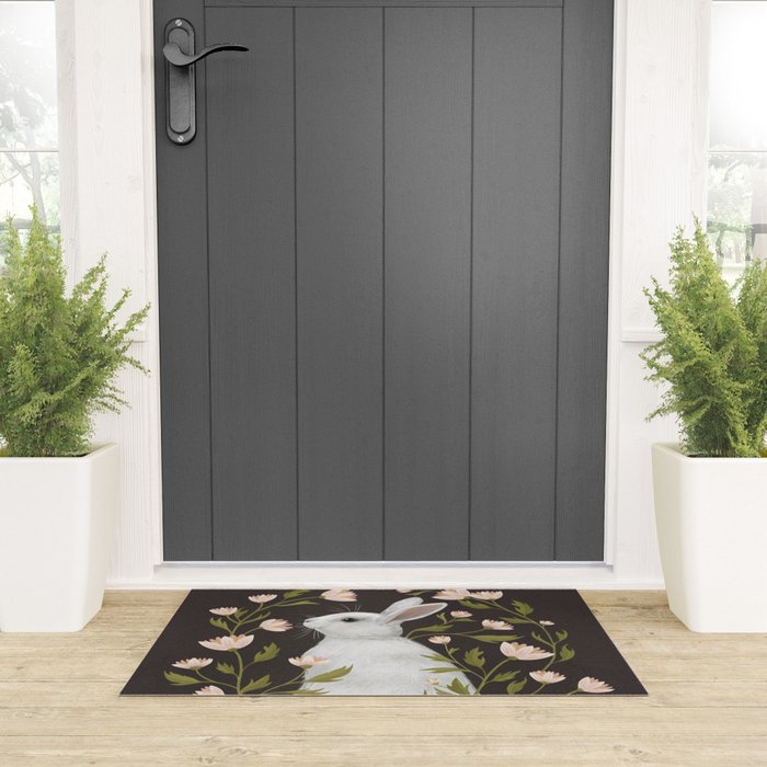 White Rabbit Floral Welcome Mat Gallery Image 3