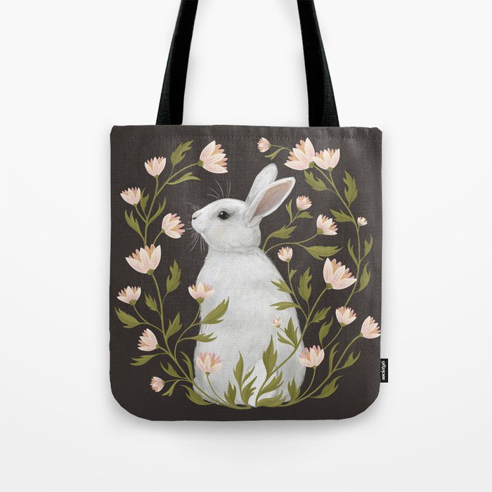 White Rabbit Floral Tote Bag Gallery Image 1