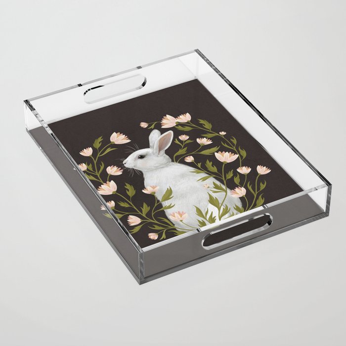 White Rabbit Floral Acrylic Tray Gallery Image 1