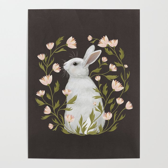 White Rabbit Floral Poster Gallery Image 4