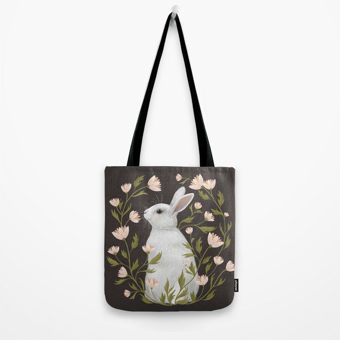 White Rabbit Floral Tote Bag Gallery Image 2