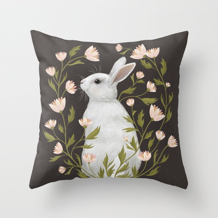 White Rabbit Floral Throw Pillow Gallery Image 6