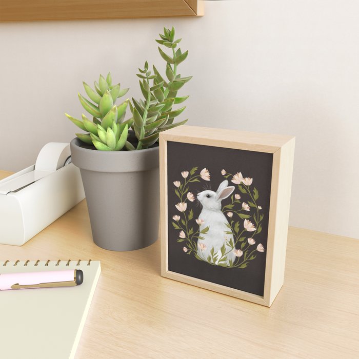 White Rabbit Floral Mini Art Print Gallery Image 2