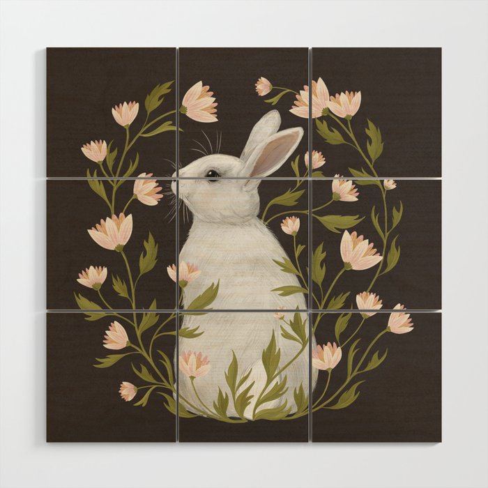 White Rabbit Floral Wood Wall Art Gallery Image 1