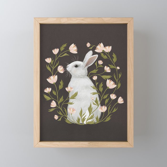 White Rabbit Floral Mini Art Print Gallery Image 1