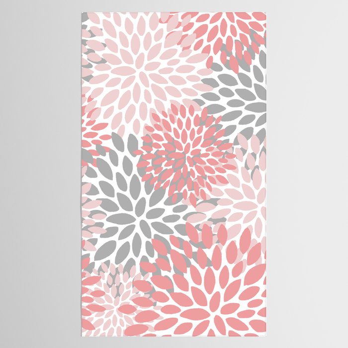 Modern, Flowers Print, Coral, Pink and Gray Tablecloth Gallery Image 2