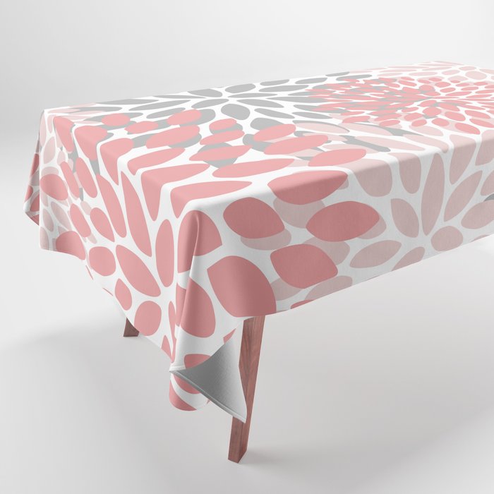 Modern, Flowers Print, Coral, Pink and Gray Tablecloth Gallery Image 1