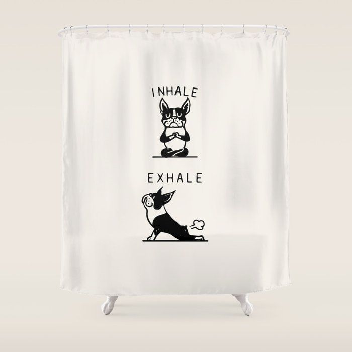 Inhale Exhale Boston Terrier Shower Curtain Gallery Image 1