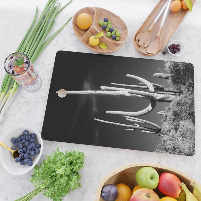 Black and White Saguaro Cactus Photo Cutting Board Gallery Image 2