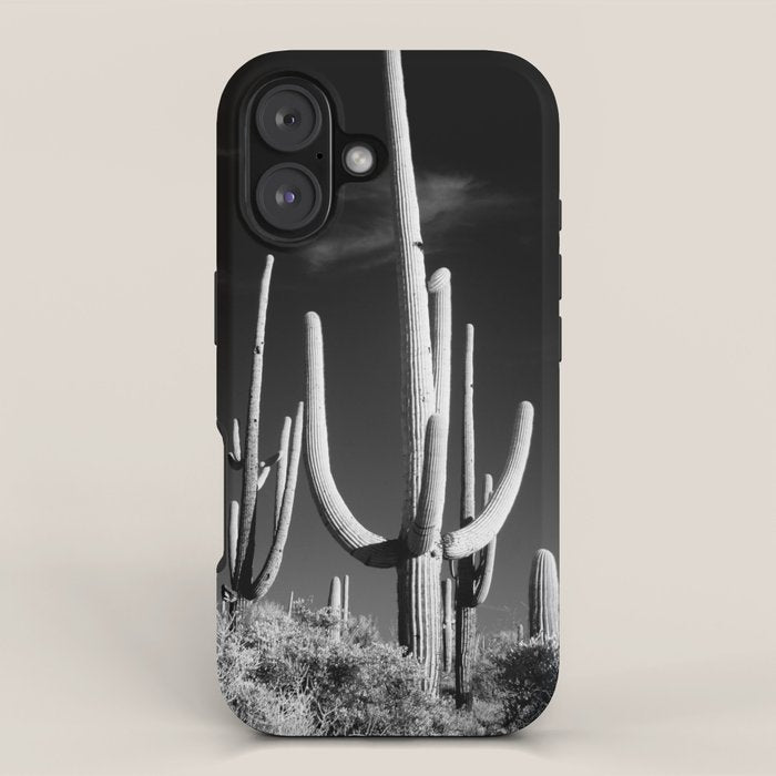 Black and White Saguaro Cactus Photo iPhone Case Gallery Image 1