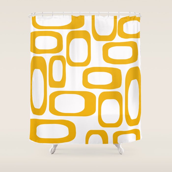 Mid Century Modern Shapes Mustard Shower Curtain Gallery Image 1
