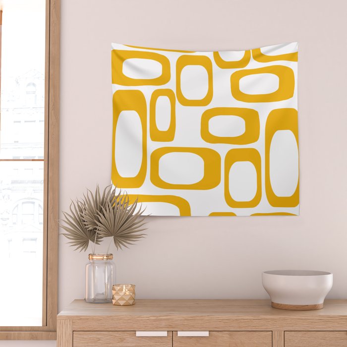 Mid Century Modern Shapes Mustard Wall Tapestry Gallery Image 2