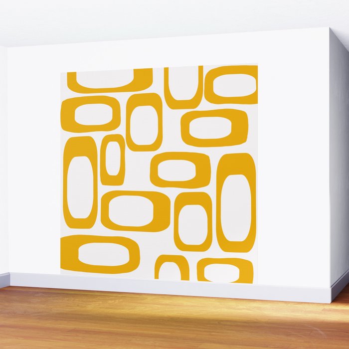 Mid Century Modern Shapes Mustard Wall Mural Gallery Image 2