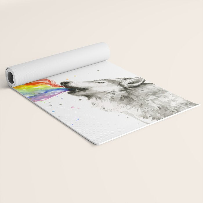 Wolf Howling Rainbow Watercolor Yoga Mat Gallery Image 2