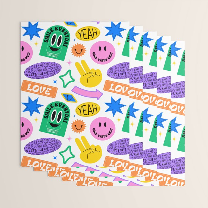 Retro funny sticker label cartoon pattern Wrapping Paper Gallery Image 3