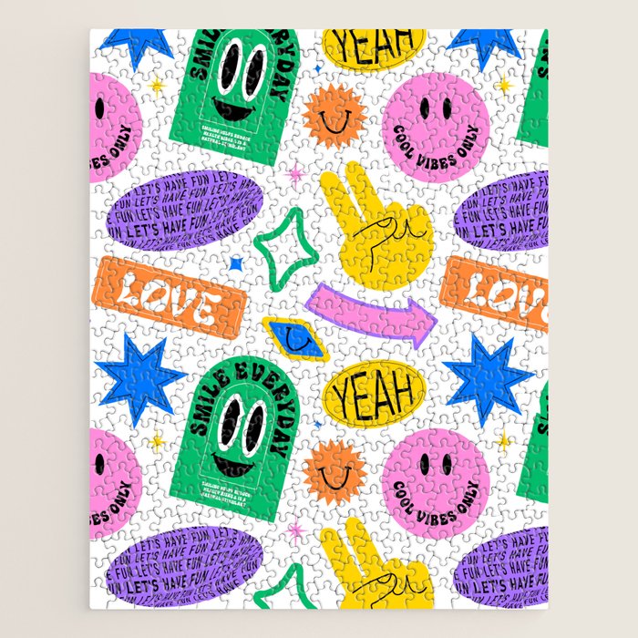 Retro funny sticker label cartoon pattern Jigsaw Puzzle Gallery Image 1