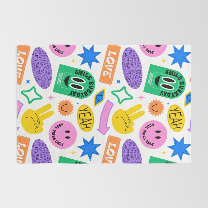 Retro funny sticker label cartoon pattern Rug Gallery Image 2