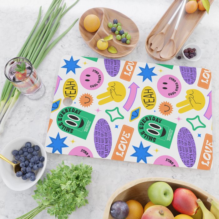 Retro funny sticker label cartoon pattern Cutting Board Gallery Image 2