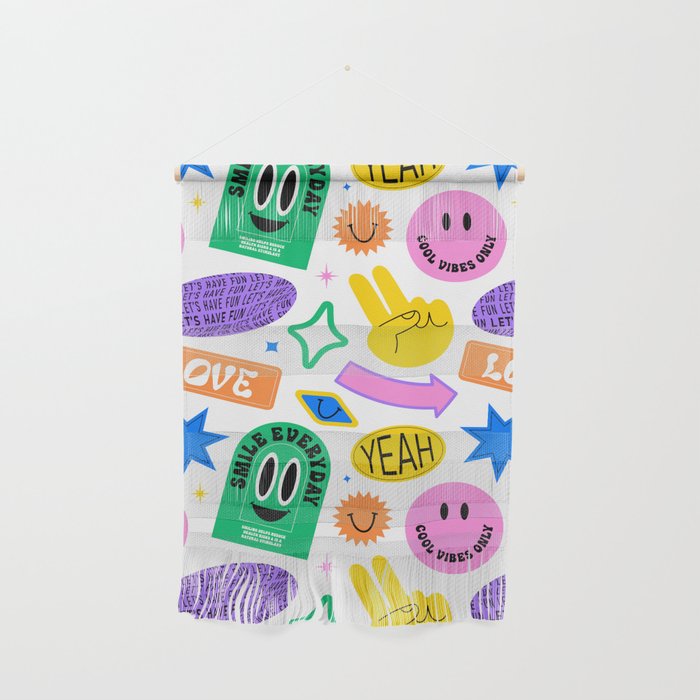 Retro funny sticker label cartoon pattern Wall Hanging Gallery Image 1