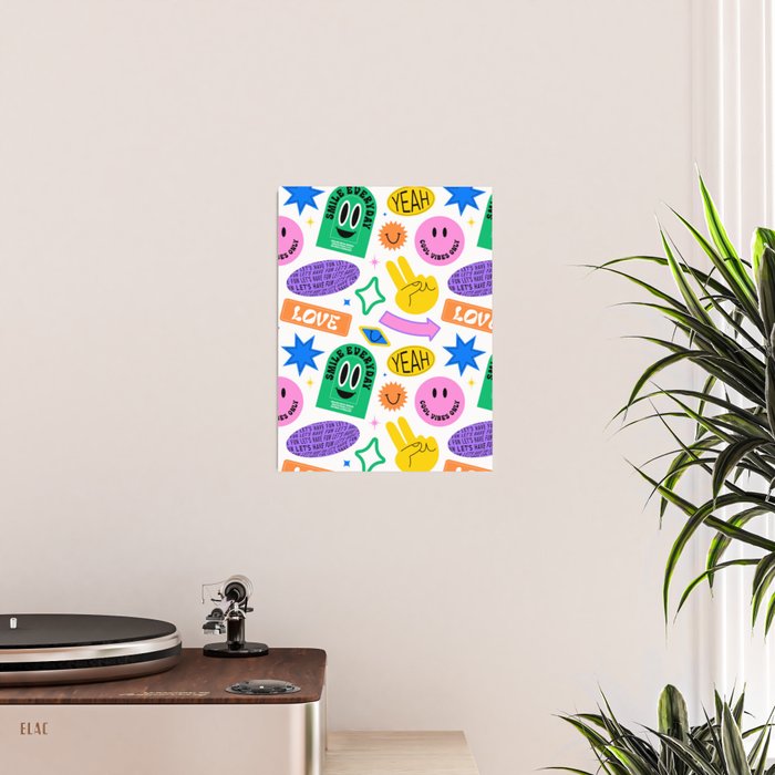 Retro funny sticker label cartoon pattern Poster Gallery Image 2