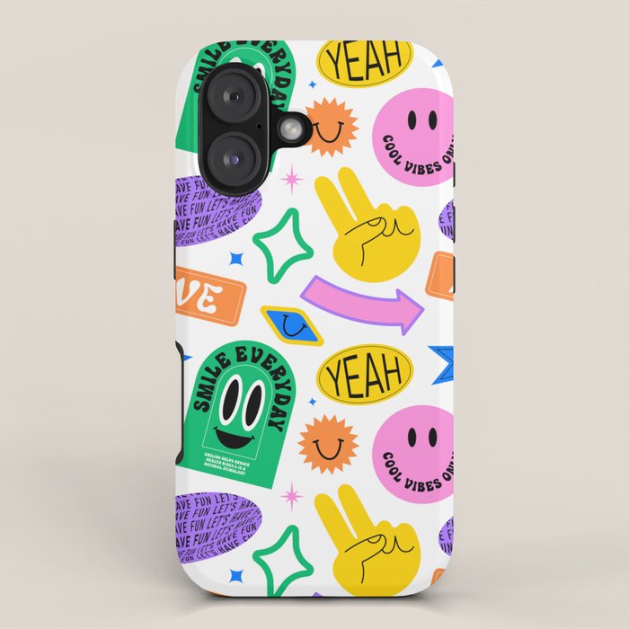 Retro funny sticker label cartoon pattern iPhone Case Gallery Image 1