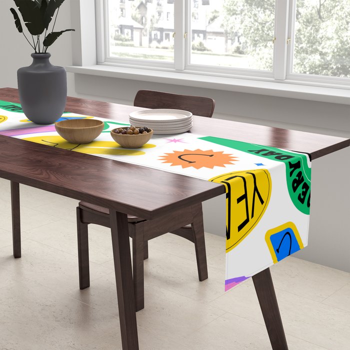 Retro funny sticker label cartoon pattern Table Runner Gallery Image 2