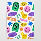 Retro funny sticker label cartoon pattern Poster Gallery Image 4