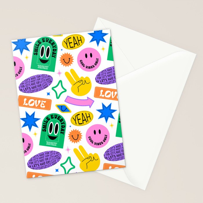 Retro funny sticker label cartoon pattern Stationery Card Gallery Image 2