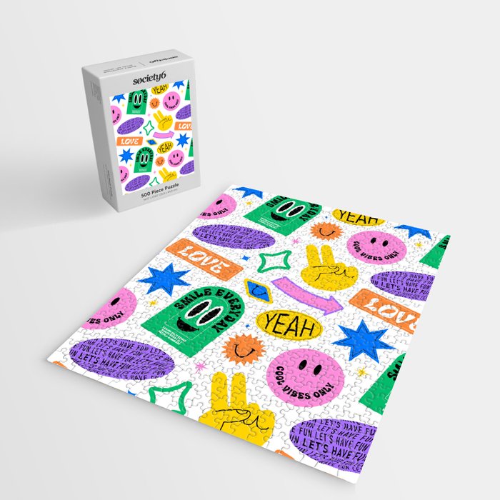 Retro funny sticker label cartoon pattern Jigsaw Puzzle Gallery Image 2