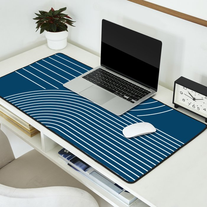 Geometric Lines in night Blue 16 (Rainbow Abstract) Desk Mat Gallery Image 2