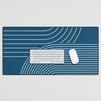 Geometric Lines in night Blue 16 (Rainbow Abstract) Desk Mat Gallery Image 1
