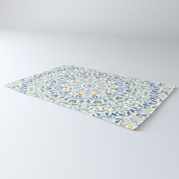 Beautiful Mint Green & White Moroccan Mandala Art Rug Gallery Image 3