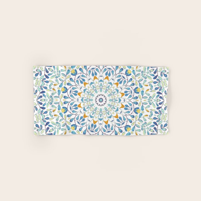 Beautiful Mint Green & White Moroccan Mandala Art Bath Towel Gallery Image 1