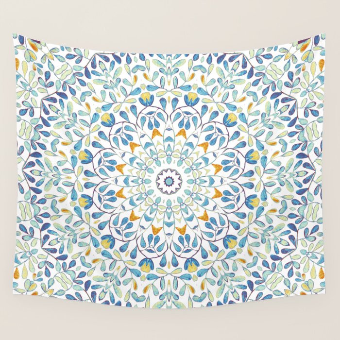 Beautiful Mint Green & White Moroccan Mandala Art Wall Tapestry Gallery Image 1