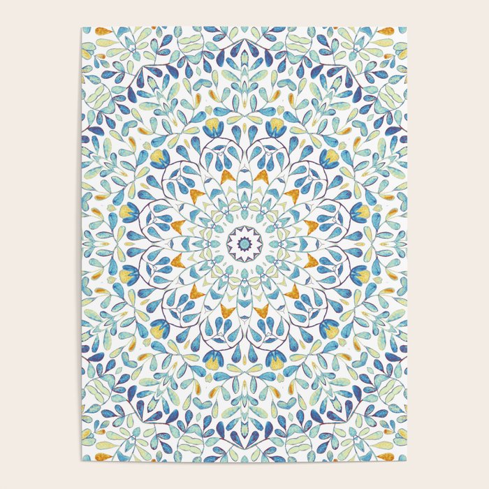 Beautiful Mint Green & White Moroccan Mandala Art Poster Gallery Image 1