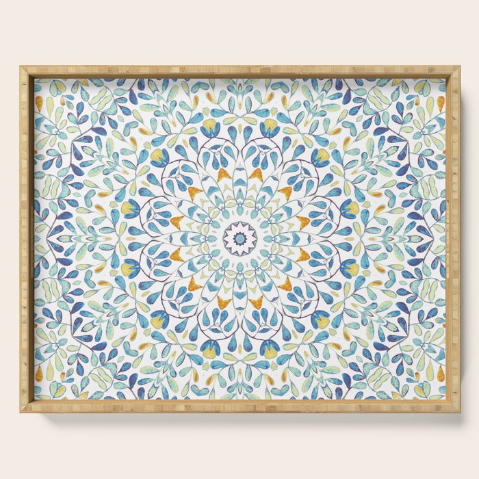 Beautiful Mint Green & White Moroccan Mandala Art Serving Tray Gallery Image 1