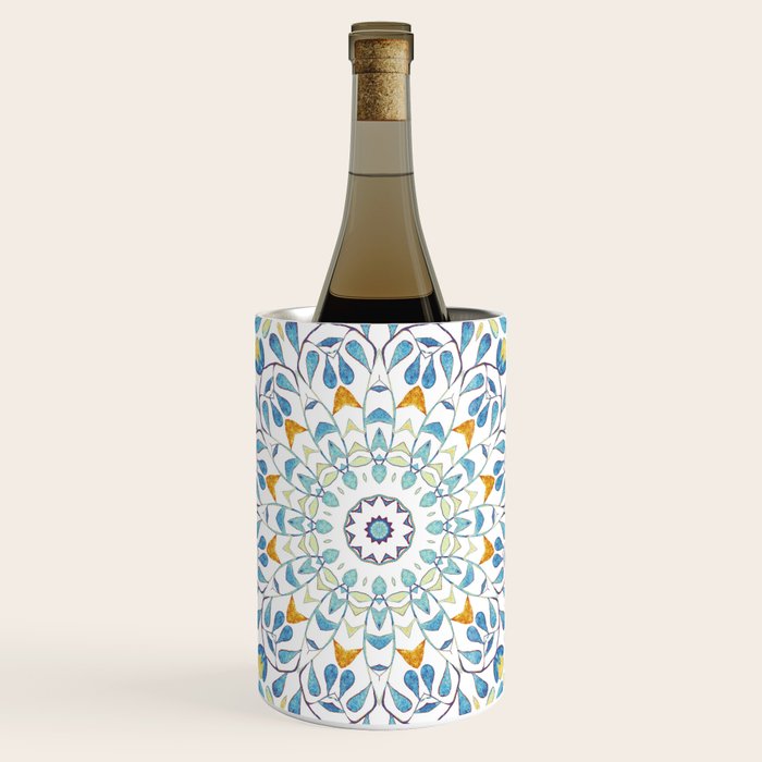 Beautiful Mint Green & White Moroccan Mandala Art Wine Chiller Gallery Image 1