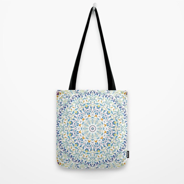 Beautiful Mint Green & White Moroccan Mandala Art Tote Bag Gallery Image 2