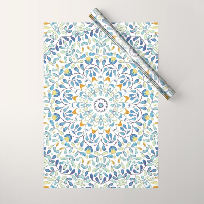 Beautiful Mint Green & White Moroccan Mandala Art Wrapping Paper Gallery Image 1