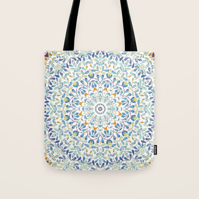 Beautiful Mint Green & White Moroccan Mandala Art Tote Bag Gallery Image 1