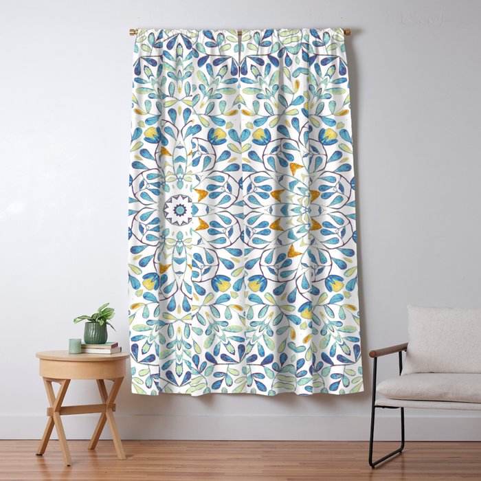 Beautiful Mint Green & White Moroccan Mandala Art Window Curtain Gallery Image 5