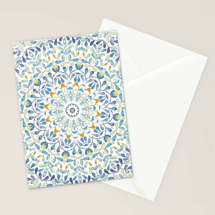 Beautiful Mint Green & White Moroccan Mandala Art Stationery Card Gallery Image 2