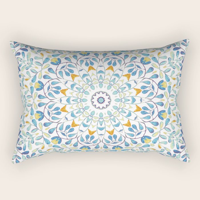 Beautiful Mint Green & White Moroccan Mandala Art Rectangular Pillow Gallery Image 1