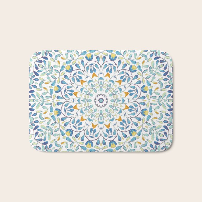Beautiful Mint Green & White Moroccan Mandala Art Bath Mat Gallery Image 1