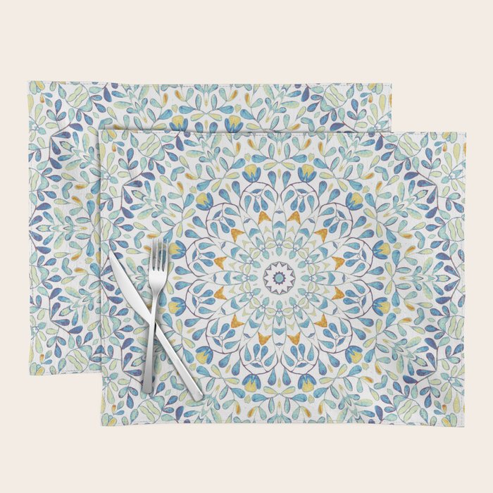 Beautiful Mint Green & White Moroccan Mandala Art Placemat Gallery Image 1