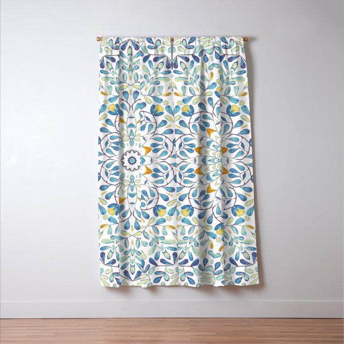 Beautiful Mint Green & White Moroccan Mandala Art Window Curtain Gallery Image 3