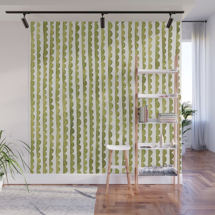 Small scalloped line in watercolor green Wall Mural
