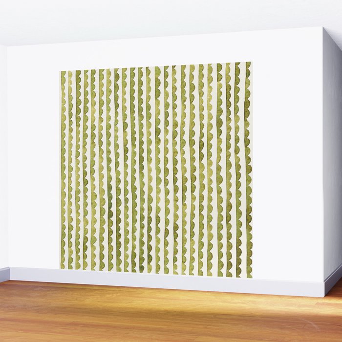 Small scalloped line in watercolor green Wall Mural Gallery Image 2