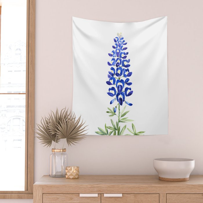 Texas bluebonnet in watercolor Wall Tapestry Gallery Image 2