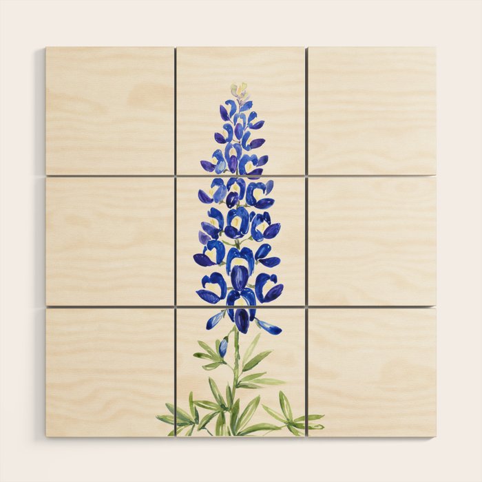 Texas bluebonnet in watercolor Wood Wall Art Gallery Image 1